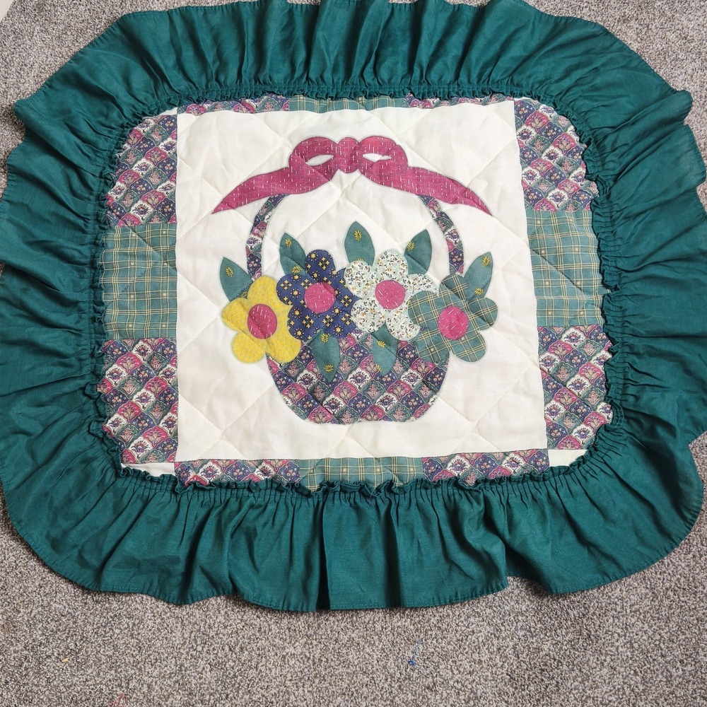 Vintage Quilted Floral Pillow Sham Ruffle Edge Cottagecore Farmhouse‎ Decor